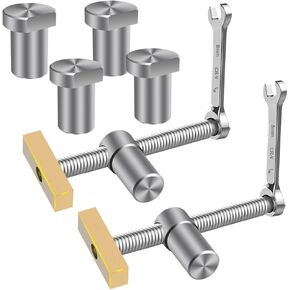 2PCS 3/4 Inch Bench Dog Clamps, Woodworking Clamps with 4 Bench Dogs, CNC Precision Machining Bench Dog with 2 Ratchet Wrenches, Low Profile Design and Easy to Use for Woodworking Silver