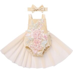 AWIBMK Baby Girls 1st Birthday Outfit Lace Romper Princess Tutu Dress Headband Cake Smash Clothes for Photo Shoot 2Pcs Sets in Saudi Arabia