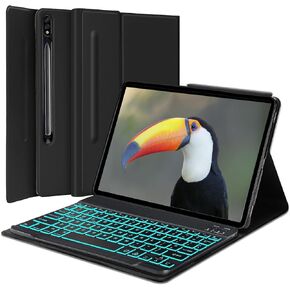 حافظة لوحة المفاتيح Galaxy Tab S9 - حافظة Tab S9 مع 7 ألوان خلفية لوحة مفاتيح مغناطيسية قابلة للفصل - غطاء حماية ذكي مع حامل قلم S لجهاز Samsung Galaxy Tab S9 2023/S8 2022/S7 2020 11 بوصة، أسود