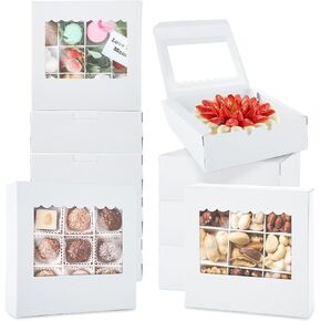100Pcs Bakery Boxes with Window, 5x5x2 Inch Small Bakery Boxes, 4 Count White Muffin Pastry Boxes, Treat Boxes with Window for Packaging, Cookies, Dessert, Pastry, Cupcakes