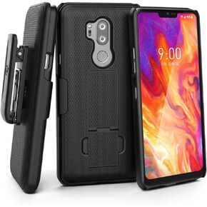LG G7 ThinQ Belt Clip Case - Encased (DuraClip) Slim Fit Holster Shell Combo w/Rubberized Grip (Smooth Black)
