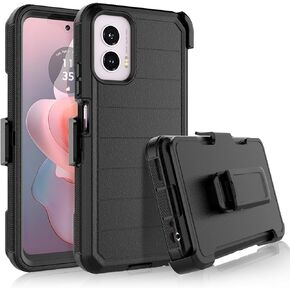 Njjex Rugged Case for Moto G Power 5G 2024, for Motorola G Power 5G 2024 Case with Belt Clip Holster, Built-in Screen Protector Heavy Duty Locking Swivel Holster Kickstand Hard Phone Cover [Black]