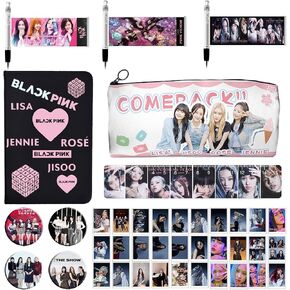 مجموعة هدايا Black Pink Merch Black Pink تشتمل على مقلمة وقلم ودفتر ملاحظات ومسطرة وبطاقات صور ودبابيس أزرار in Kuwait