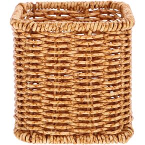 Yardwe Rattan Pencil Holder, Wicker Pen Cup Makeup Holder Woven Vine Desk Organizer Pen Container Box for Office Home Desktop Kitchen Utensil Cutlery