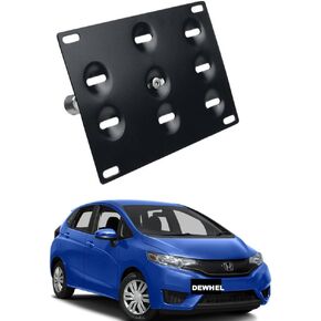 Dewhel Front Bumper Tow Hook License Plate Mount Bracket Holder Bolt On No Drill Hole Aluminum For 3rd Gen 2015 2016 Honda Fit