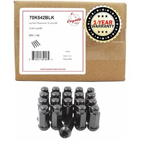 Wheel Accessories Parts 20 Pcs 1/2"-20 Thread Bulge Acorn 1.90" Long Lug Nuts Black Chrome 3/4" 19mm Hex Fits Chevy C10 K10 GMC C15 C1500 1994-2001 Dodge Ram 1500 Ramcharger 1975-96 Ford F100 F150