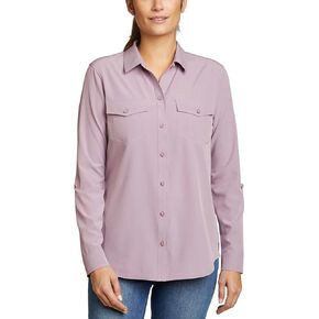 Eddie Bauer Womens Tops UPF 50+ UV Sun Protection Long-Sleeve Button Down Blouses Tops with Pockets - Purple Medium