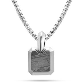 قلادة RTZN® Meteorite Arrowhead للرجال - قلادات فاخرة للرجال من Meteorite مع سلسلة فضية من الفولاذ المقاوم للصدأ مقاس 55.88 سم + امتداد 5.08 سم