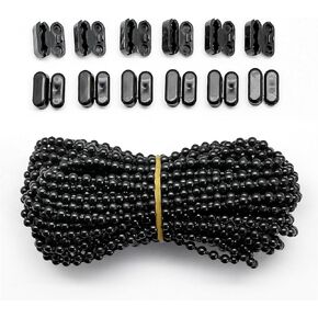 FQTANJU 10 Yards Black Plastic Roller Blind Bead Chain Cord with 12 PCS Connector Clips Replacement Repair Fittings Parts for Vertical Shades Roman Shades Roller Shade Blind