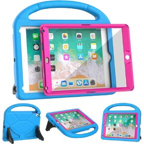 YIHE Kids Case for iPad 6th/5th Generation (9.7-inch, 2018/2017), iPad Air 1/Air 2 & Pro 9.7 Case with Screen Protector, Shockproof Protective Case with Stable Stand for iPad 5/6 Gen, Blue&Pink