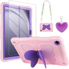 WESADN for Samsung Galaxy Tab A9 Plus Case for Kids 11 Inch 2023 with Screen Protector/Butterfly Kickstand/Lanyard/Keychain Shockproof Rugged Protective Cover for Samsung Galaxy Tab A9+ 11" Pink