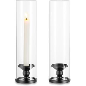Inweder Hurricane Glass Taper Candle Holder: 2 Pcs Candle Holders for Candlesticks Taper Candle Holders with Glass Cover Hurricane Glass Candle Holders Black Candlestick Holders for Wedding Home