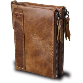 Men Coin Purse Bifold Wallet Genuine Leather Zipper Change Purse Coin Pouch