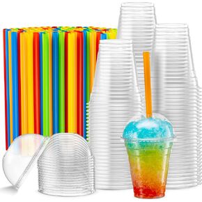 ELEGANT DISPOSABLES [40 Sets - 12 Oz] Crystal Clear Plastic PET Cups With Dome lids & Straws for Iced Coffee, Cold Drinks, Milkshake, Slush Cups, Smoothy's, Slurpee, Party's, Plastic Disposable Cups