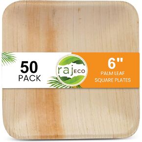 Raj Palm Leaf Heart Shaped Plates Disposable 6" - 50 Pack Bamboo Style compostable dessert plates - Biodegradable Cute Plates For Catering, Parties, Valentine, Anniversary Birthday
