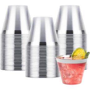 Goodluck 50PCS 10oz Plastic Cups for Party, Disposable Silver Plastic Cups, Plastic Cocktail Glasses for Wedding Thanksgiving, Christmas, and Parties