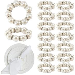 30PCS Pearl Napkin Rings, Silver Napkin Ring Holder, Wedding Beaded White Napkin Rings, Rustic Napkin Rings Bulk for Formal Dinner Reception Party Banquet Table Decor