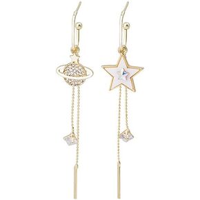 Asymmetrical Moon Star Earth Planet Dangle Earrings Crescent Moon Saturn Tassel Chain Dangle Drop Earrings for Women Girls