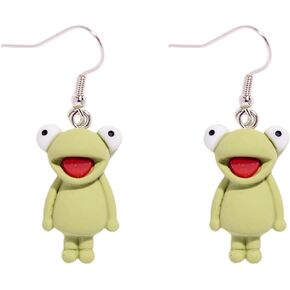 Funny Acrylic Frog Earrings for Women Teen Girls Personality Cute Cartoon Resin Green Amphibians Animal Face Lightweight Dangle Drop Earrings for Birthday Party Fashion Jewelry Gifts