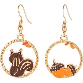 coadipress Fun Squirrel Pine Cone Earrings for Women Girls Funny Gold Plated Asymmetrical Animal Squirrel Nut Food Dangle Drop Charm Earrings Squirrel Lovers Gifts Jewelry