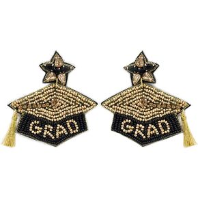 Beaded Graduation Post Earrings Handmade Bachelor Cap Earrings