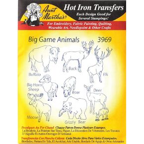 Big Game Animals Aunt Martha's Hot Iron Embroidery Transfer