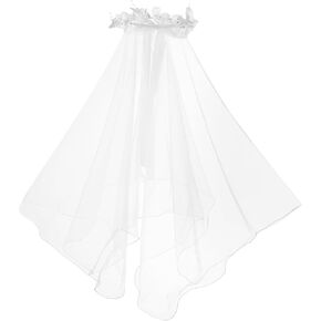 Funsveta Girls First Communion Veil White Floral Crown with Pearls Headpiece for Communion Day