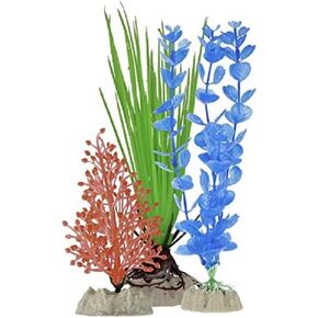 GloFish Fluorescent Plant Multipack 3 Count, Contains Small Orange, Medium Green, Large Blue Artificial Aquarium Plants