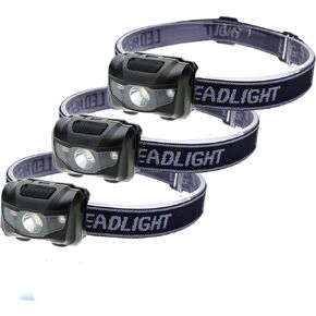 3 عبوات من المصابيح الأمامية LED المقاومة للماء (أضواء بيضاء وحمراء)، 4 أوضاع إضاءة خفيفة الوزن للجري والمشي لمسافات طويلة والصيد وصيد الأسماك والتخييم