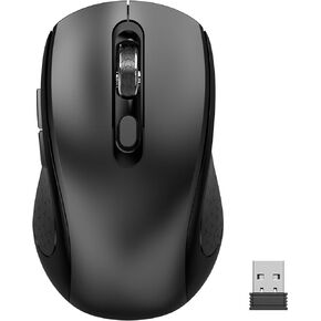 Ergonomic Wireless Optical Mouse Compatible with PC Laptop Mac Chromebook, 6 Button Silent Click Mouse with Side Button, USB Portable Mouse Adjustable DPI - Black