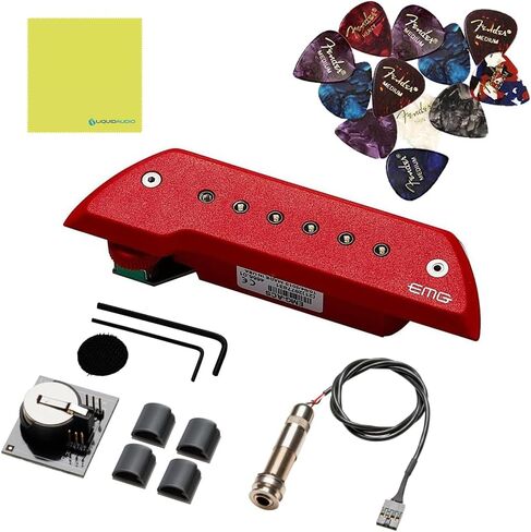 EMG ACS Acoustic Guitar Soundhole Pickup Red Bundle w/ 12x Guitar Picks and Liquid Audio Polishing Cloth in Saudi Arabia