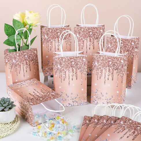 12Pcs Silver Glitter Gift Bags Glitter Diamond Goodie Bag Happy Birthday Treat Bag Diamond Silver Candy Bags Supply for Wedding Bridal Baby Shower Holiday Party Favors Decoration 4.7*3.15*8inch in Kuwait