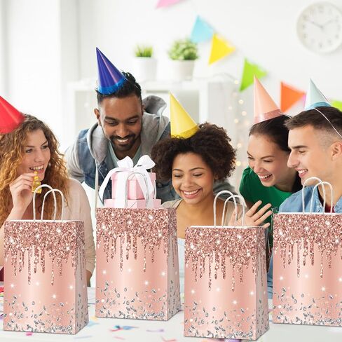 12Pcs Silver Glitter Gift Bags Glitter Diamond Goodie Bag Happy Birthday Treat Bag Diamond Silver Candy Bags Supply for Wedding Bridal Baby Shower Holiday Party Favors Decoration 4.7*3.15*8inch in Kuwait