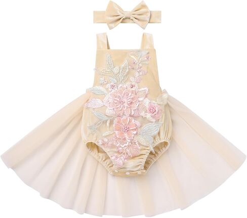 AWIBMK Baby Girls 1st Birthday Outfit Lace Romper Princess Tutu Dress Headband Cake Smash Clothes for Photo Shoot 2Pcs Sets in Kuwait