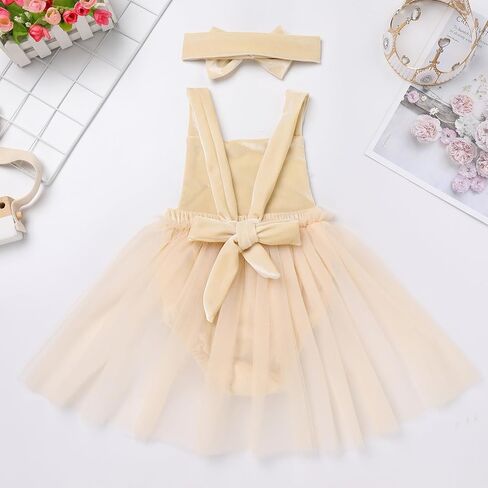 AWIBMK Baby Girls 1st Birthday Outfit Lace Romper Princess Tutu Dress Headband Cake Smash Clothes for Photo Shoot 2Pcs Sets in Kuwait