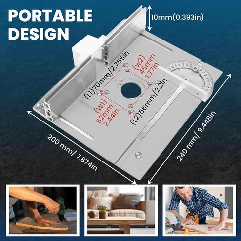 Aluminum Router Table Insert Plate | Router Flip Plate for Woodworking Benches| Miter Gauge Guide, Sliding Fence Brackets, Tenon Ruler | Versatile Trimming Engraving Table | Silver 111 in Saudi Arabia