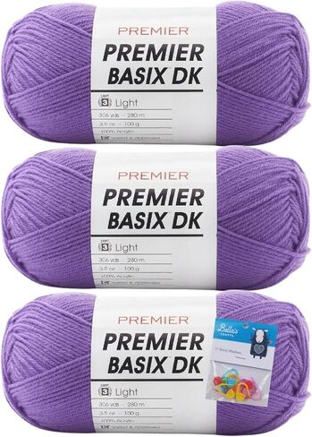 Premier Yarns Basix DK Crochet Knitting Yarn 3.5 Oz Each Skein #3 DK Weight 3 Pack Bundle with Bella's Crafts Stitch Markers (Mustard) in Saudi Arabia