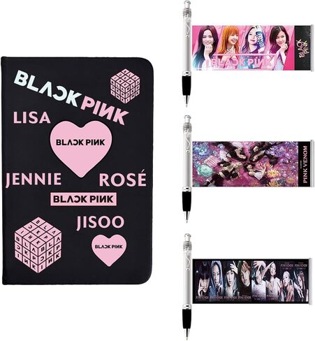 مجموعة هدايا Black Pink Merch Black Pink تشتمل على مقلمة وقلم ودفتر ملاحظات ومسطرة وبطاقات صور ودبابيس أزرار in Kuwait