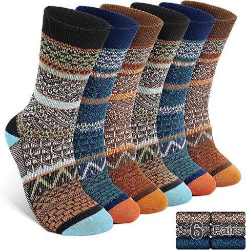 6 Pack Wool Socks for Men Women, Warm Cotton Socks Winter Cabin Socks, Vintage Fall Patterned Socks Unisex Knit Socks in Saudi Arabia