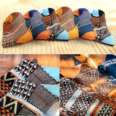6 Pack Wool Socks for Men Women, Warm Cotton Socks Winter Cabin Socks, Vintage Fall Patterned Socks Unisex Knit Socks in Saudi Arabia