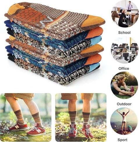 6 Pack Wool Socks for Men Women, Warm Cotton Socks Winter Cabin Socks, Vintage Fall Patterned Socks Unisex Knit Socks in Saudi Arabia