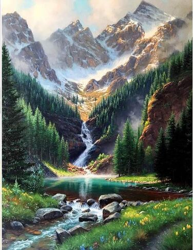 Generic Paint by Numbers Kit for Adults Beginner - Landscape Mountain Easy Adults Paint by Numbers Kit for Adults Canvas, DIY Oil Painting for Wall Home Decor Gift 16"" x 20"", K0238-40X50 in Saudi Arabia