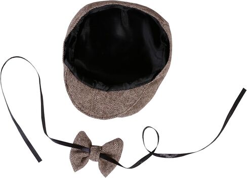 Newborn Baby Boy Flat Newsboy Cap and Bow tie Set Gatsby Cap Pageboy Golf hat (Grey (3)) in Kuwait