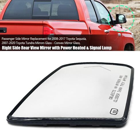 Passenger Side Heated Mirror Compatible with Toyota Sequoia 2008-2017 Toyota Tundra 2007-2020 Right Mirror Glass with Signal Light and Mounting Bracket Replace 87903-0C030 in Kuwait
