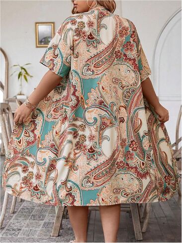 مجموعة ملابس صيفية نسائية من MakeMeChic مقاس كبير مكونة من قطعتين من الزهور مفتوحة من الأمام وأكمام قصيرة كيمونو طويل وسروال قصير بأرجل واسعة in Saudi Arabia