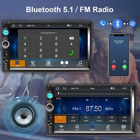 Podofo Wireless Apple Carplay Car Stereo Double Din، شاشة لمس عالية الدقة 7 بوصة تعمل بتقنية البلوتوث، مستقبل راديو السيارة يدعم نظام التشغيل Android اللاسلكي، كاميرا احتياطية، التحكم الصوتي، FM، وصلة مرآة، USB/TF/AUX in Kuwait