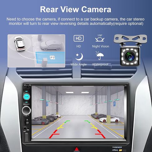 Podofo Wireless Apple Carplay Car Stereo Double Din، شاشة لمس عالية الدقة 7 بوصة تعمل بتقنية البلوتوث، مستقبل راديو السيارة يدعم نظام التشغيل Android اللاسلكي، كاميرا احتياطية، التحكم الصوتي، FM، وصلة مرآة، USB/TF/AUX in Kuwait