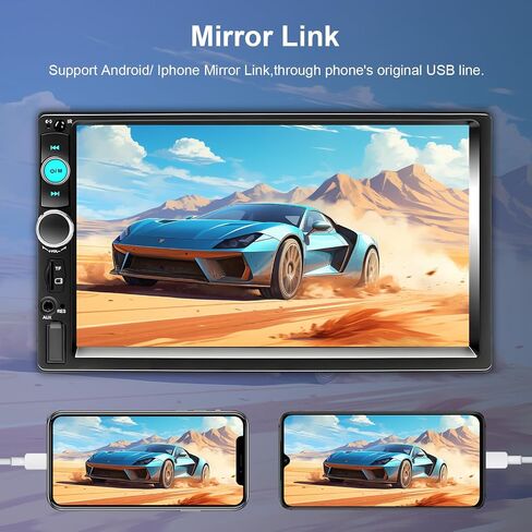 Podofo Wireless Apple Carplay Car Stereo Double Din، شاشة لمس عالية الدقة 7 بوصة تعمل بتقنية البلوتوث، مستقبل راديو السيارة يدعم نظام التشغيل Android اللاسلكي، كاميرا احتياطية، التحكم الصوتي، FM، وصلة مرآة، USB/TF/AUX in Kuwait