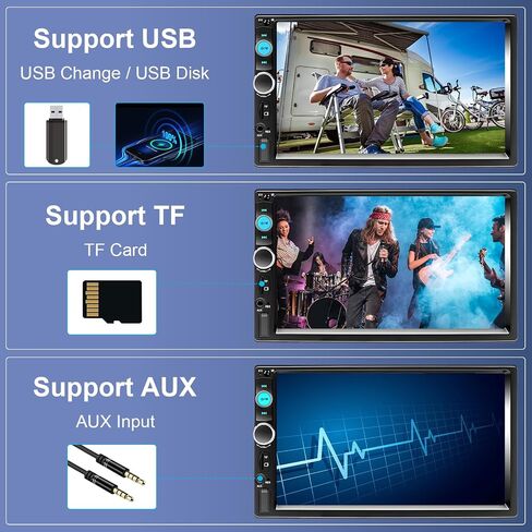 Podofo Wireless Apple Carplay Car Stereo Double Din، شاشة لمس عالية الدقة 7 بوصة تعمل بتقنية البلوتوث، مستقبل راديو السيارة يدعم نظام التشغيل Android اللاسلكي، كاميرا احتياطية، التحكم الصوتي، FM، وصلة مرآة، USB/TF/AUX in Kuwait