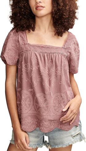 بلوزة نسائية بأكمام رفرفة مطرزة من Lucky Brand in Saudi Arabia